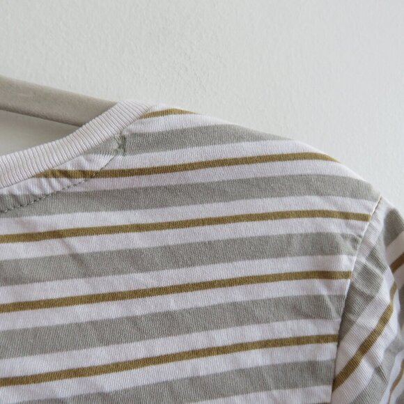 PACT Organic Cotton Seagrass Stripe Softspun V Neck T Shirt Basic Neutral Size S - Picture 13 of 15